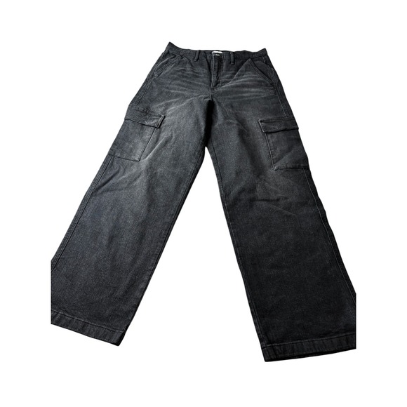 Jessica Simpson Denim - Jessica Simpson Womens Cargo Jeans Wide Leg Washed Black Denim Size 8 Utility